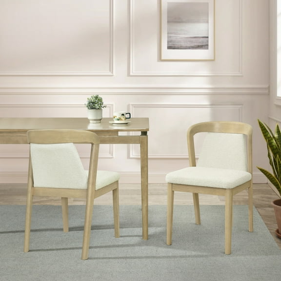 Christopher Knight Home Set of 2 Upholstered Armless Dining Chairs with Curved Backrest, Wood Frame, Natural Ash Beige
