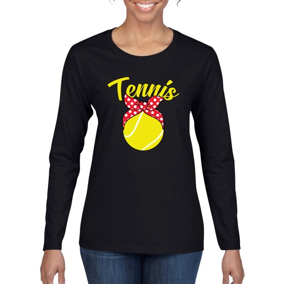 Wild Bobby, Tennis Mom Cute Bow Ribbon Tennis Ball, Mother's Day, Women Graphic Long Sleeve T-Shirt, Black, Small
