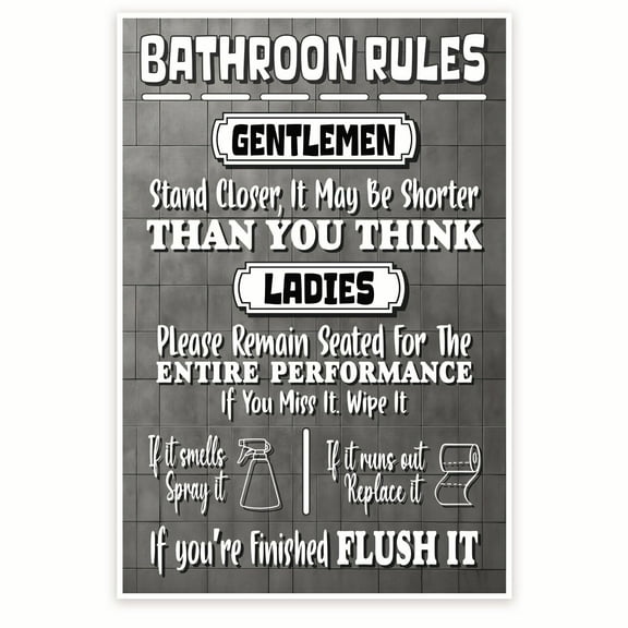 Funny Bathroom Rules Poster - Restroom Wall Art Decor - Playful Bathroom Print - Funny Bathroom Wall Decor Poster