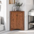 thumbnail image 2 of Triangle Bathroom Storage Cabinet, Wooden Corner Freestanding Floor Cabinet with Double Doors and Adjustable Shelves, Mordern Console Table for Bathroom, Living Room, Small Space, Brown, 2 of 7