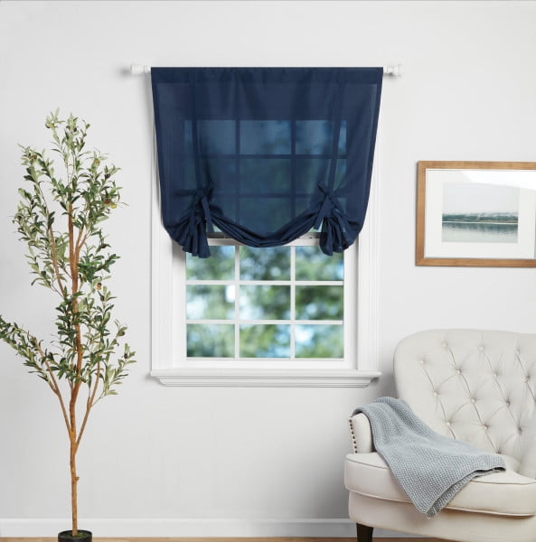 Mainstays Tie up Balloon Shade Pole Top, Blue Cove, Polyester, Recycled Poly, 42"W x 63"L, 1 Piece, Indoor Curtain, Adult