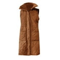 thumbnail image 5 of FUZHIQ Long Puffer Vests for Women Puffer Vest Lightweight Sleeveless Warm Button Full Zip Up Fall Winter Coat Outerwear Puffer Vests Hooded Brown, 5 of 5