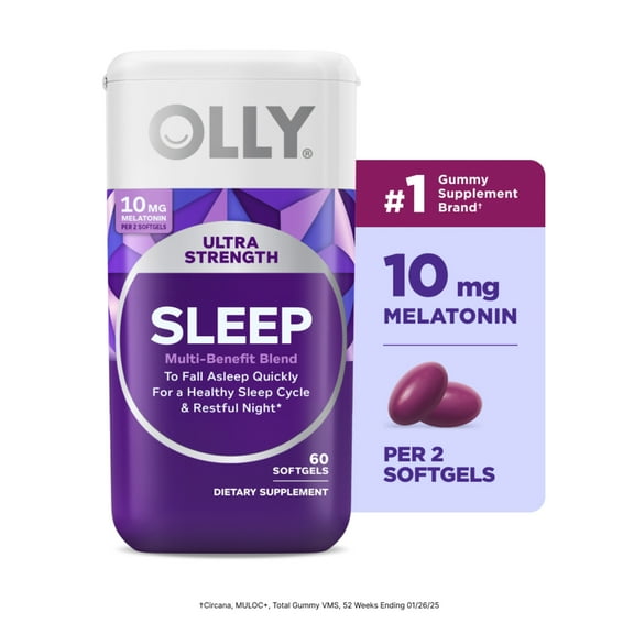 OLLY Ultra Strength Sleep Softgel Supplement, Melatonin, Magnesium, L-Theanine, 60 Ct