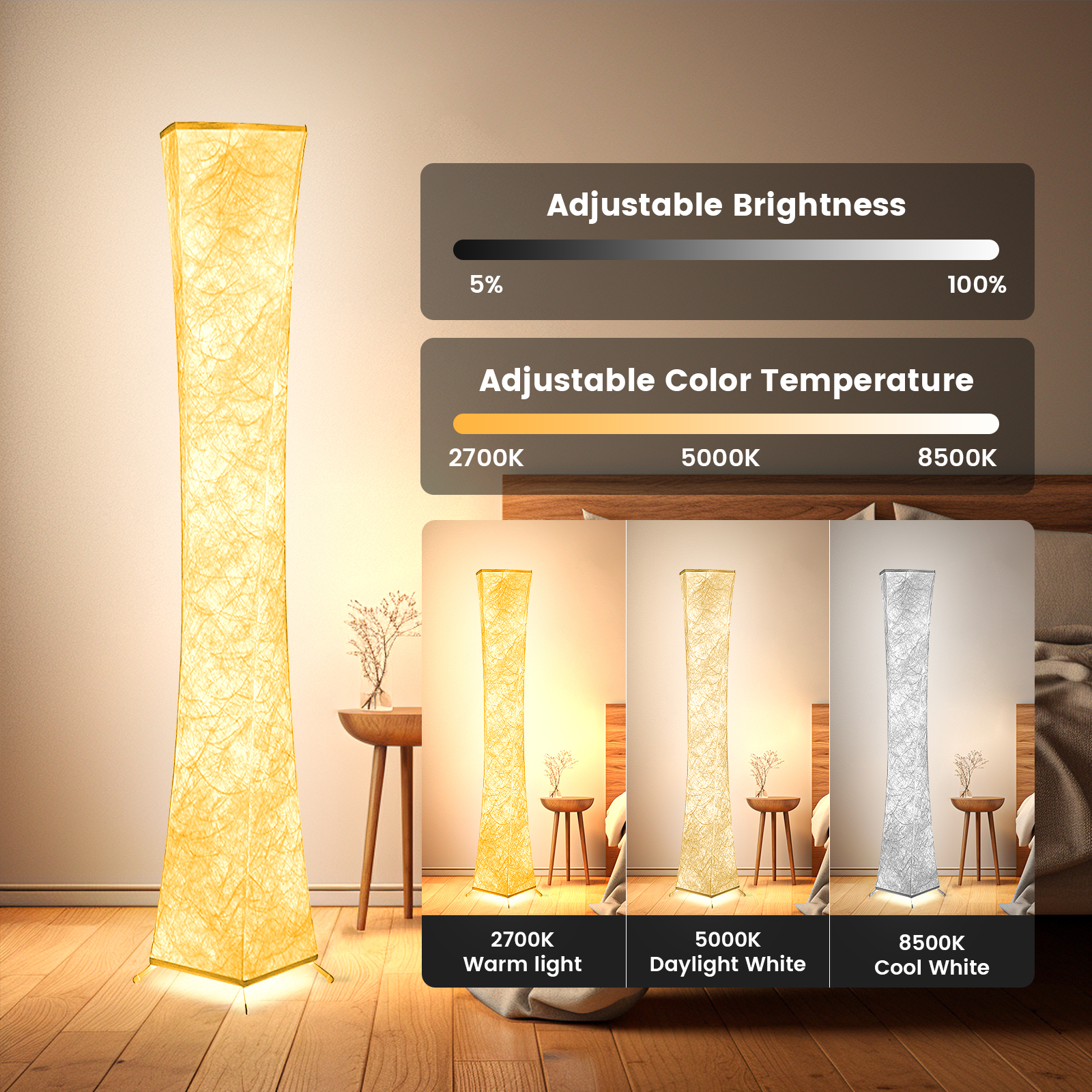 Soft Light LED Floor Lamp, RGB Color Changing Dimmable 61'' Tall Corner Lamps with Remote & Smart App Control, Music Sync, for Living Room Bedroom Game Room, Square - image 2 of 9