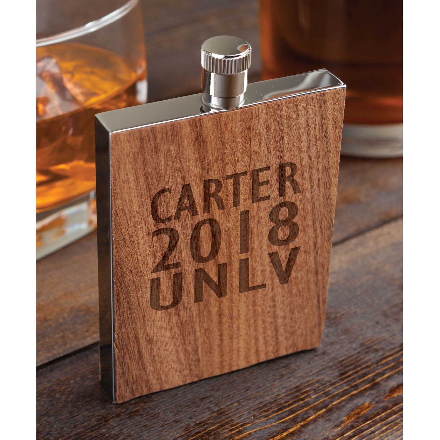 School Spirit Personalized Wood Flask
