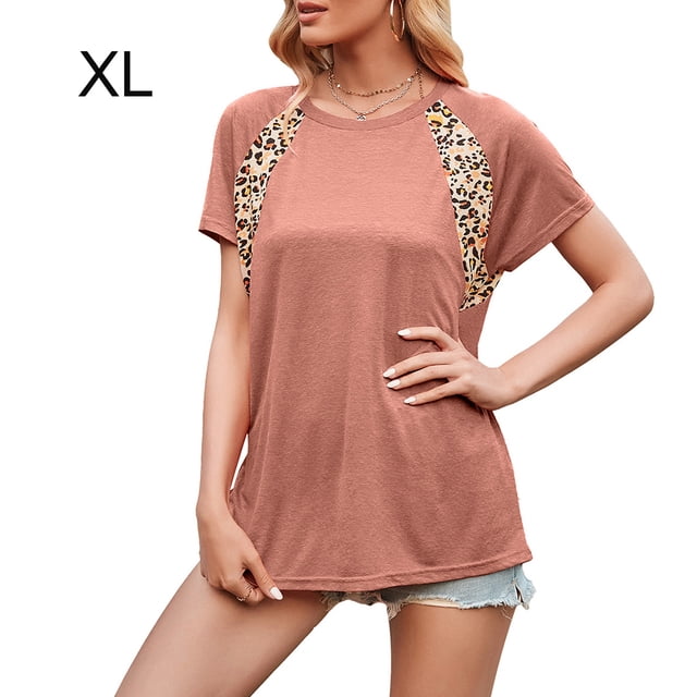 Camiseta de mujer con estampado de manga corta, cuello redondo, camiseta informal de verano, marrón, XL kenally AP001232-16