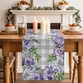 thumbnail image 2 of Table Runner 108 Inches Long for Kitchen Dining, Purple Flowers Dresser Scarf Farmhouse, Dining Table Decorations for Wedding/Parties, Spring Floral Leaves Plants Gray Plaid 13 x 108 In, 2 of 8