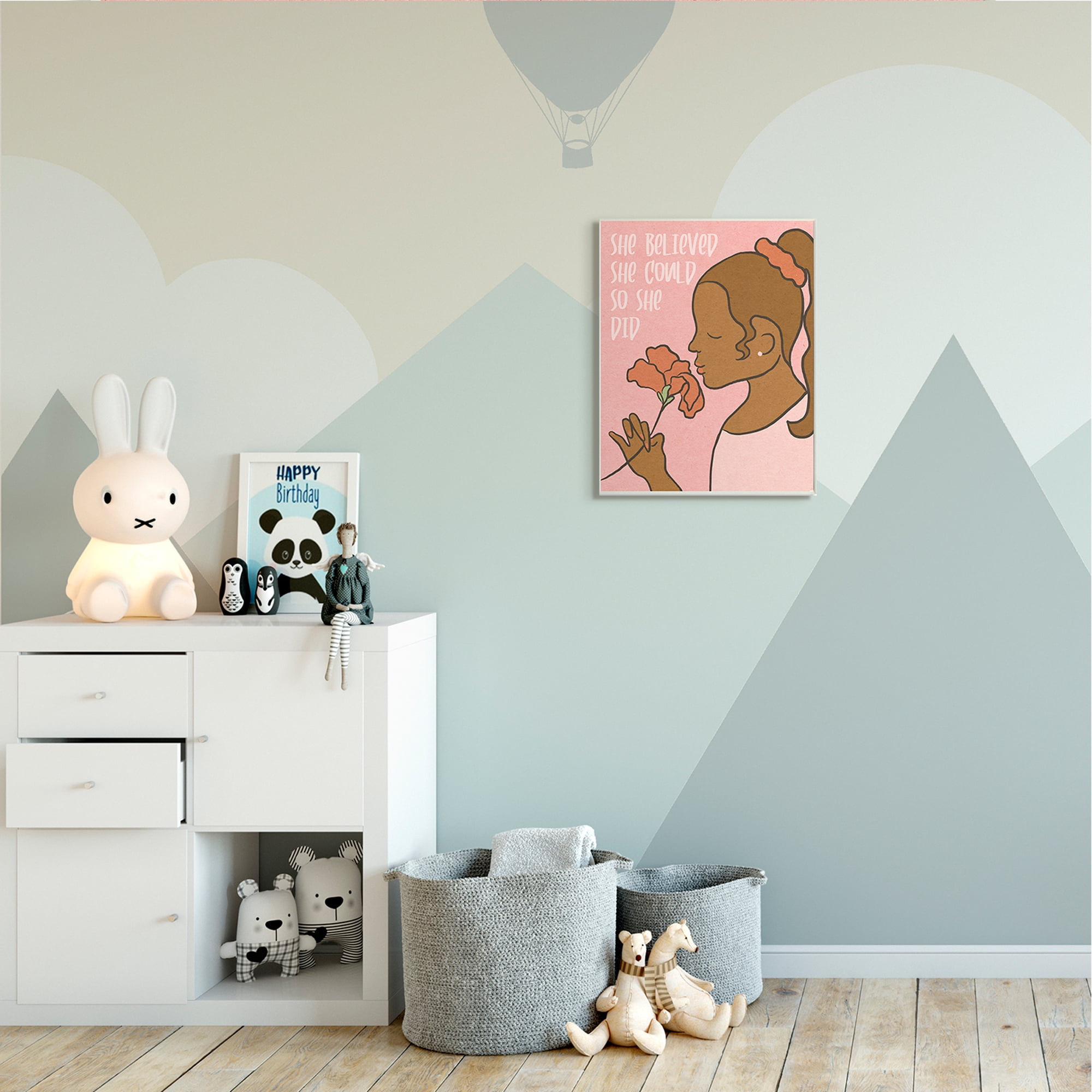 Stupell Industries So She Did Inspirational Phrase Girl with Flower Inspirational Painting Unframed Art Print Wall Art, 13 x 19