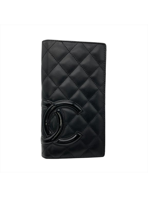 Pre-Owned Chanel Coco Mark Cambon Line Long Wallet, Lambskin, Black with Silver Hardware, Pink,...