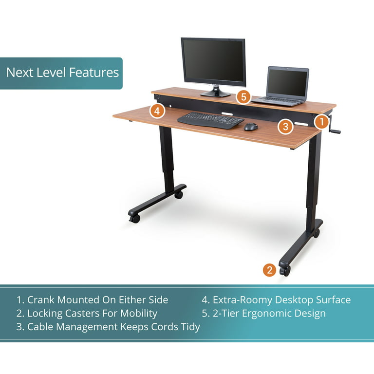 Stand Up Desk Store Crank Adjustable Height L-Shaped Standing Desk with  Steel Frame (Black Frame/Black Top, 72 Wide)
