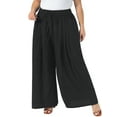 thumbnail image 3 of Agnes Orinda Women's Plus Size Pants Tie Knot Adjustable High Waist Wide Lightweight Leg Palazzo Casual Summer Trousers with Pockets 1X Black, 3 of 5
