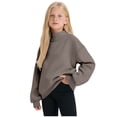 thumbnail image 2 of larppty Mock Neck Sweatshirt for Girls Oversized Turtleneck Sweater Long Sleeve Cute Fleece Pullover Tops Fall Trendy Hoodies Clothes (5-6 Years,Khaki), 2 of 4