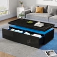 thumbnail image 1 of Noble House 37.4" High-Gloss Coffee Table,LED Lit with 2 Drawers,Black, 1 of 10