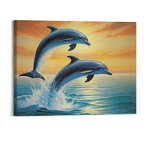 Creowell Dolphin Decor Bathroom Wall Art Ocean Coastal Pictures Wall Decor Beach Canvas Prints Painting Dolphin Decorations Framed Artwork for Bathroom Living Room Bedroom 20x16in