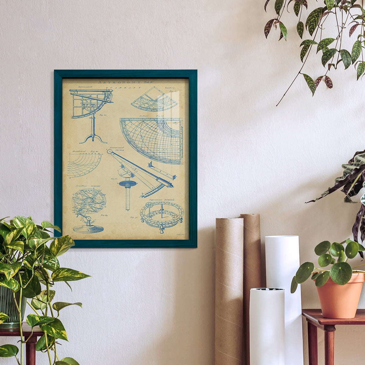 Vintage Astronomy I -Framed Print w/glass-Ocean Blue