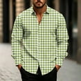 thumbnail image 2 of TOUMENY Men's Casual Button Down Shirts Long Sleeve Plaid Slim Fit Collared Summer Fall Party Tops Lightweight Trendy Print Shirt Army Green L, 2 of 5