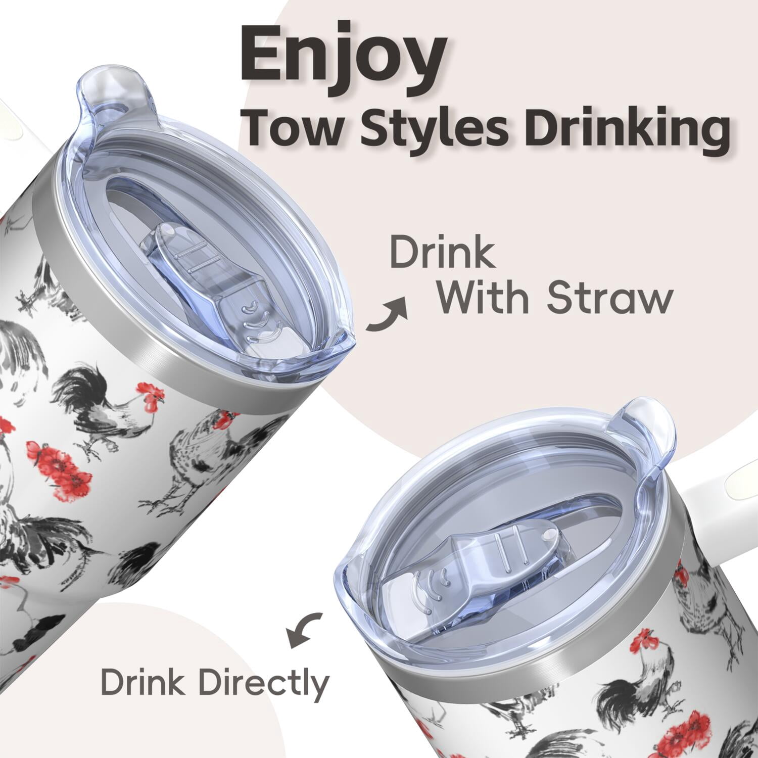 20oz Barnyard Chicken Tumbler with Handle Practical Birthday Christmas Gift for Chicken Fans Women Men Insulated Travel Mug Cup Holder Friendly Durable Build Hot Tea Cold Water Office Home Use