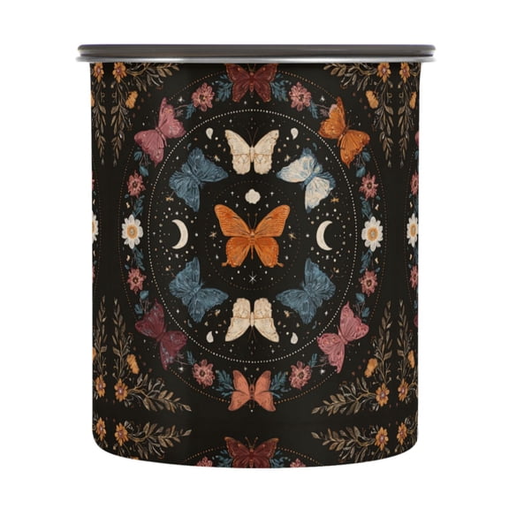 900ml Stainless Steel Food Storage Containers Colorful Butterflies with Flowers Airtight Kitchen Canisters with Vacuum Lid for Coffee Tea Flour Sugar Grains