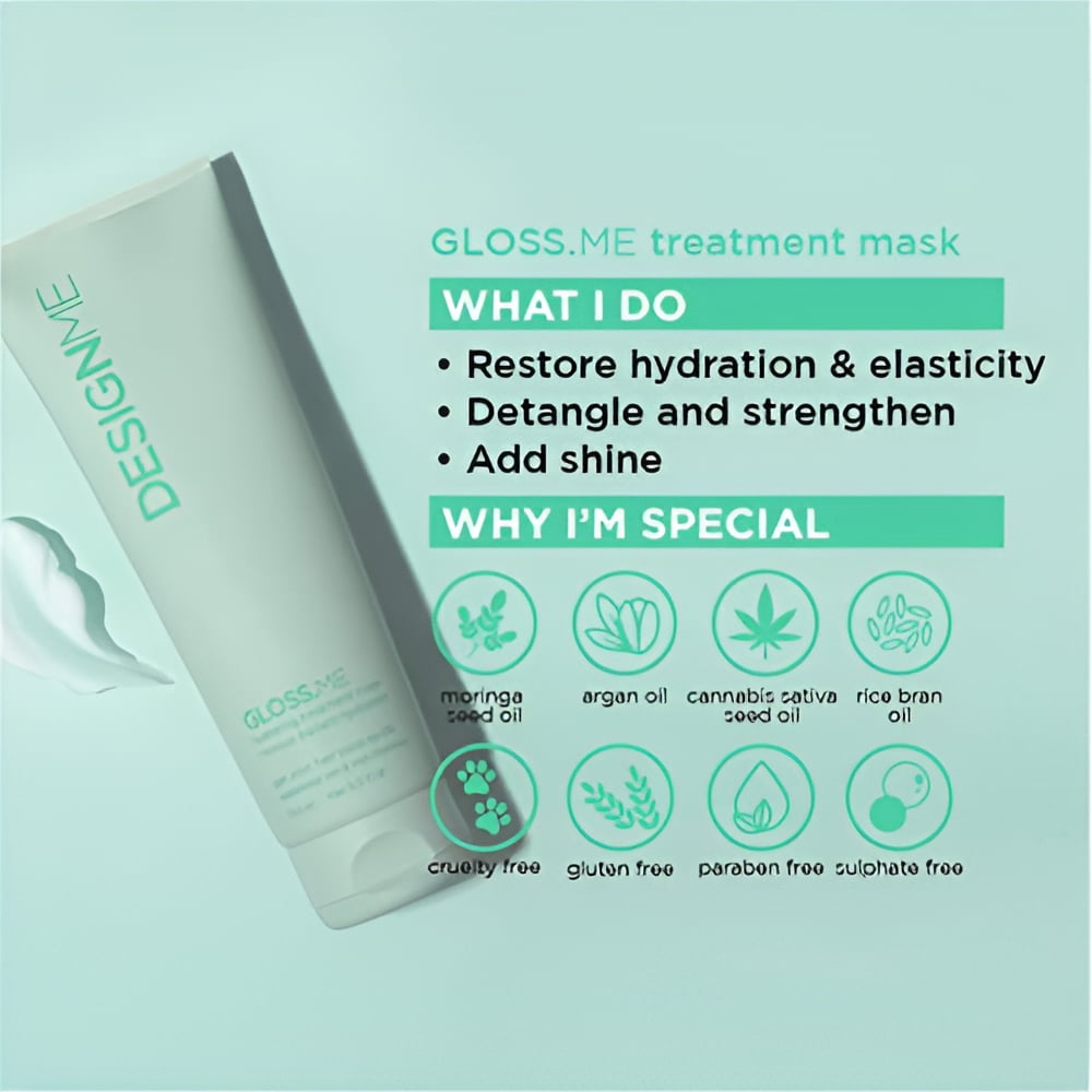 8.5 oz , Design.Me Gloss Me Hydrating Treatment Mask Hair - Pack of 1 w/ SLEEKSHOP Teasing Comb