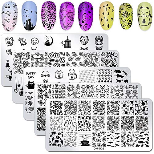WOKOTO 5Pcs Nail Art Plates Stamping Set Fruit Animal Cat Panda Mandala Image Design Plates Stamping Nail Art Kit WOKOTO 5Pcs Nail Art Plates Stamping Set Fruit Animal Cat Panda Mandala Image Design Plates Stamping Nail Art Kit