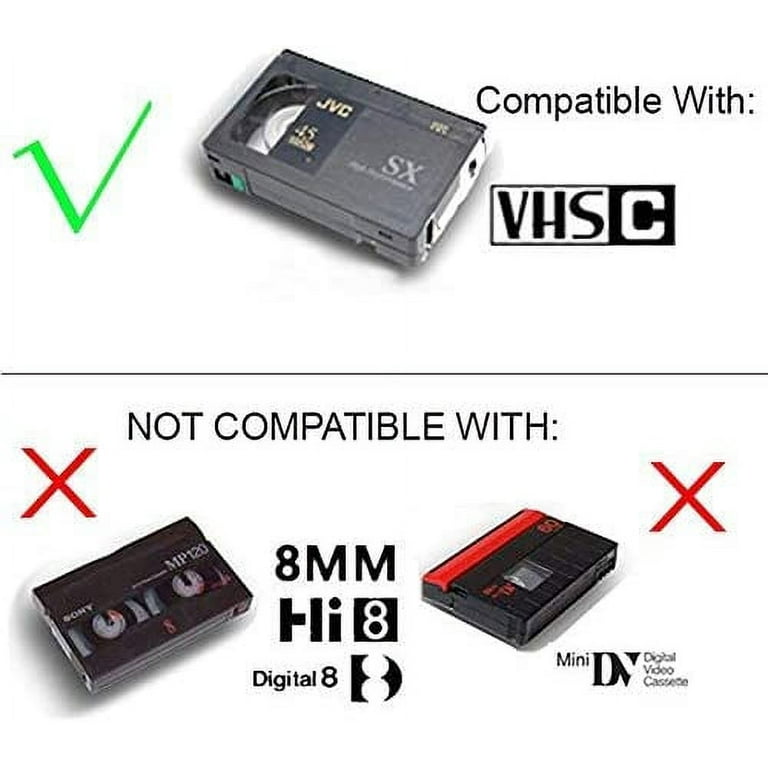  HICOPEET Adaptador de casete VHS-C compatible con videocámaras  VHS-C SVHS JVC RCA Panasonic convertidor de casete VHS motorizado no  compatible con 0.315 in / MiniDV / Hi8 : Electrónica