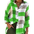 thumbnail image 1 of Women Casual Loose T Shirt Plus Size Fashion Plaid Printed Long-Sleeved Shirts Loose Lapel Neck Blouses Button chic Tops, 1 of 2