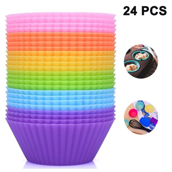 Silicone Cupcake Liners, 24 Pcs Reusable Baking Cups Nonstick Muffin Molds for Cake Balls, Muffins, Cupcakes and Candies
