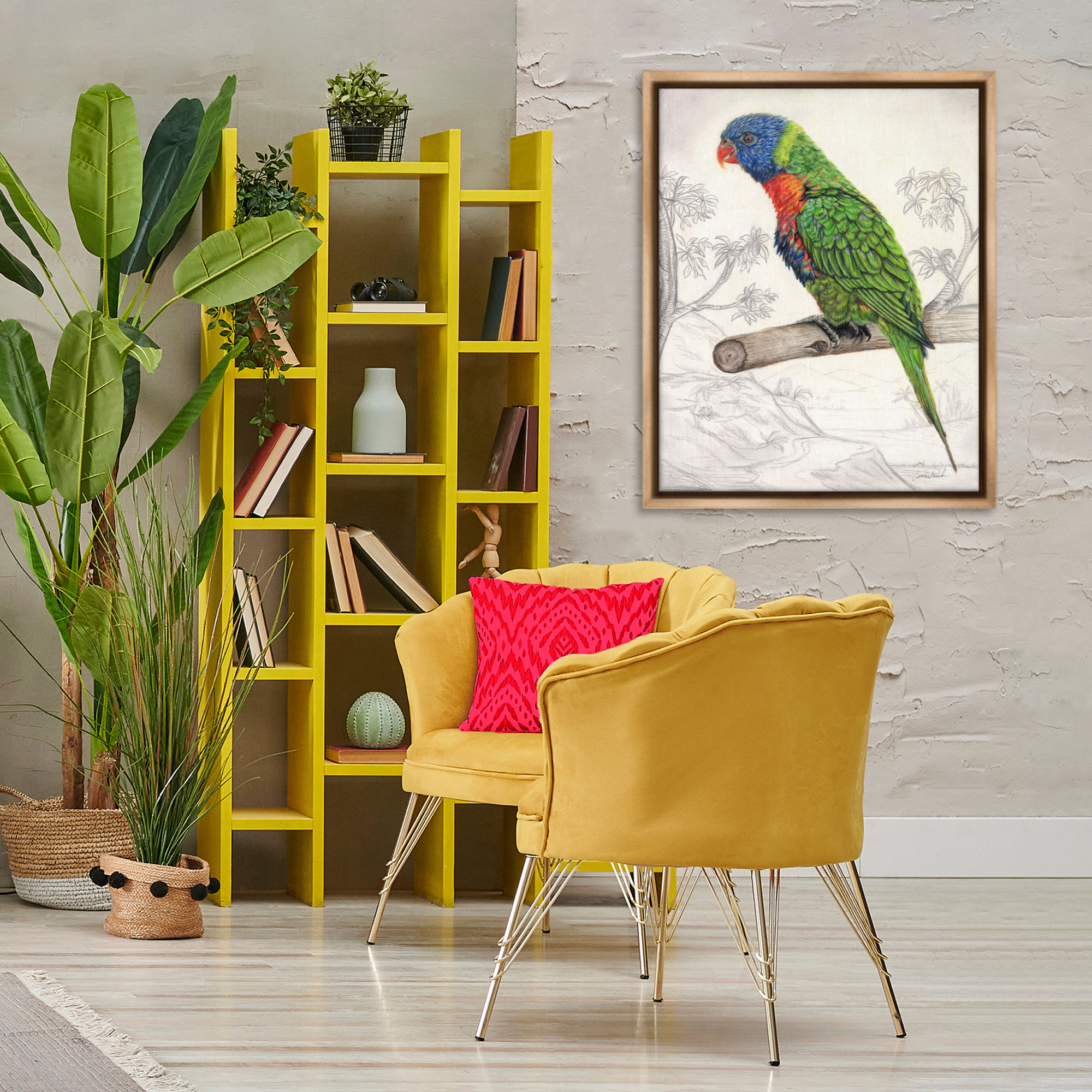 Stupell Industries Lorikeet Sketched Nature Animals & Insects Painting Brown Floater Framed Canvas Art Print Wall Art, 25 x 31