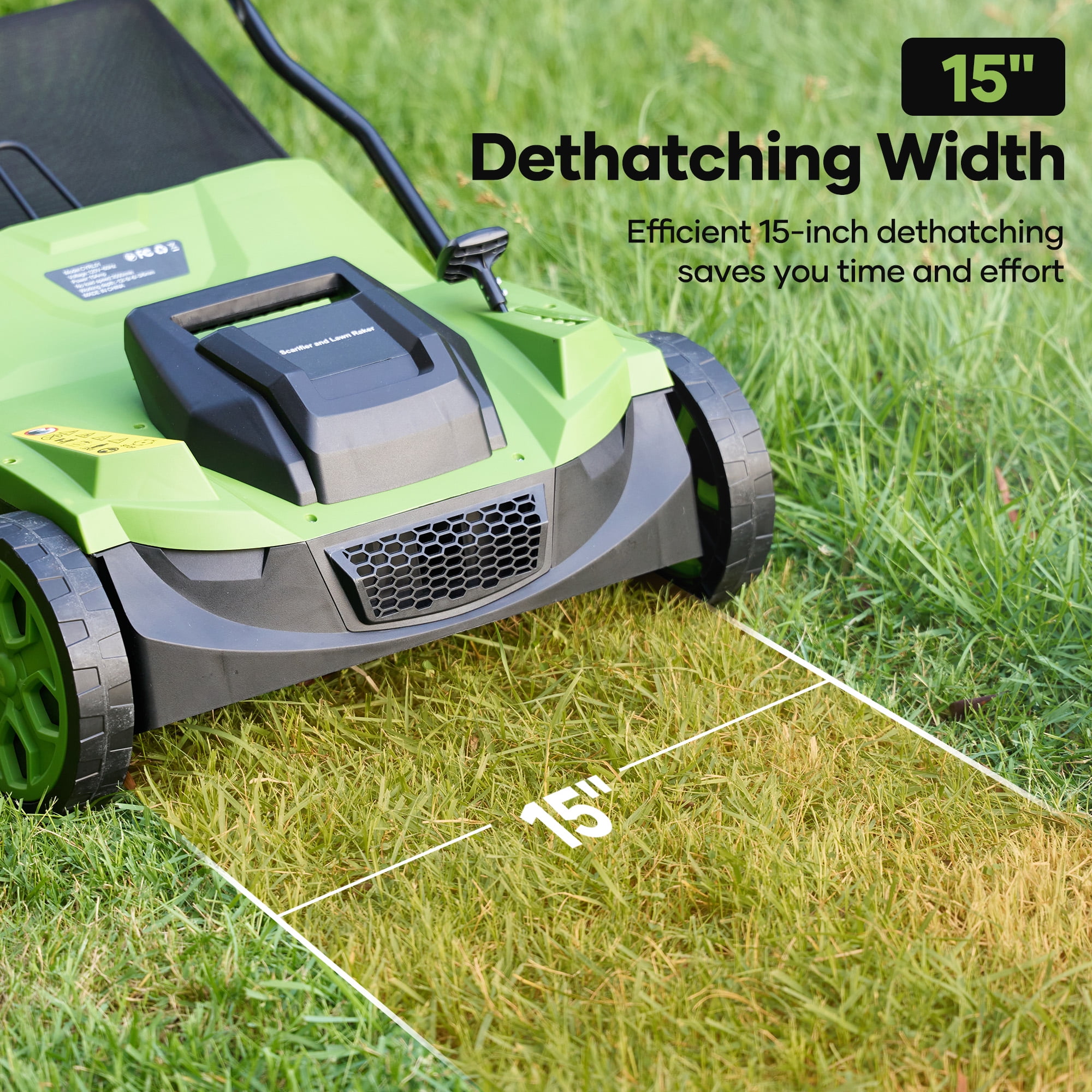 GASKY 15-inch Dethatcher and Scarifier,15A Electric Dethatcher with 5-Position Depth Adjustment & 12L Collection Bag & Tool-Free Blade Change