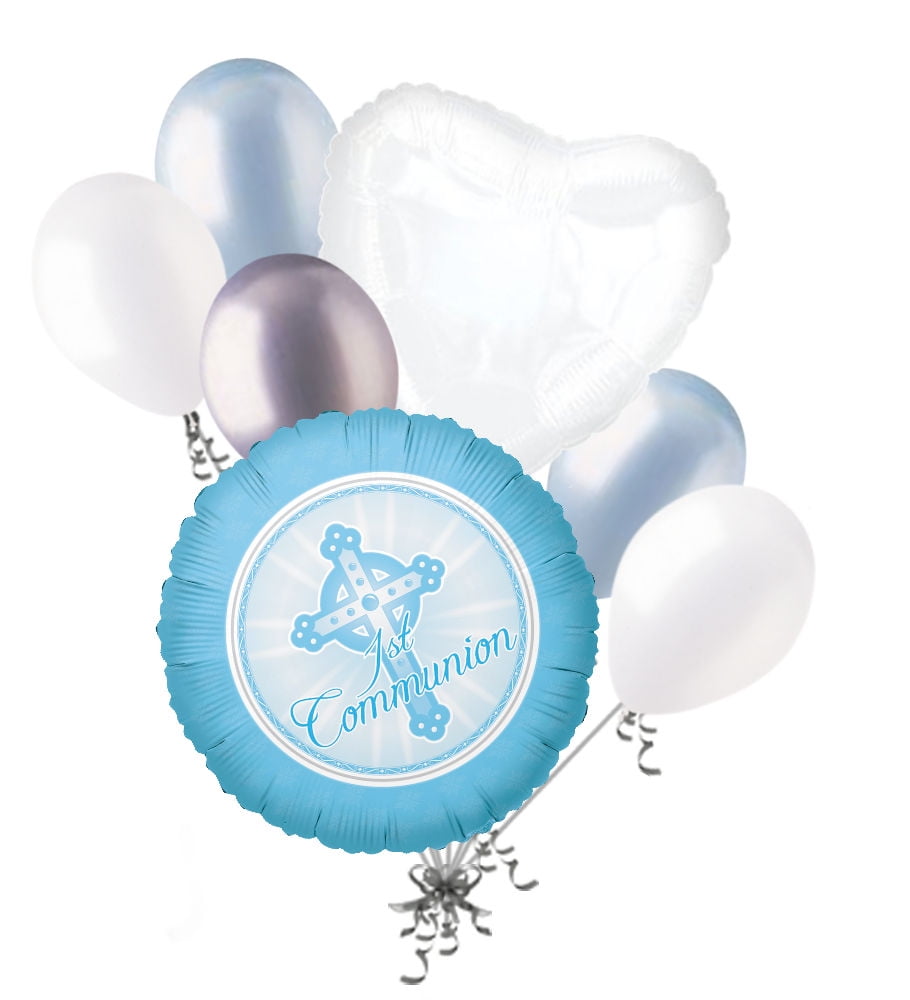 7 pc Baby Boy 1st Communion Round Balloon Decoration Celebration Blessing Blue