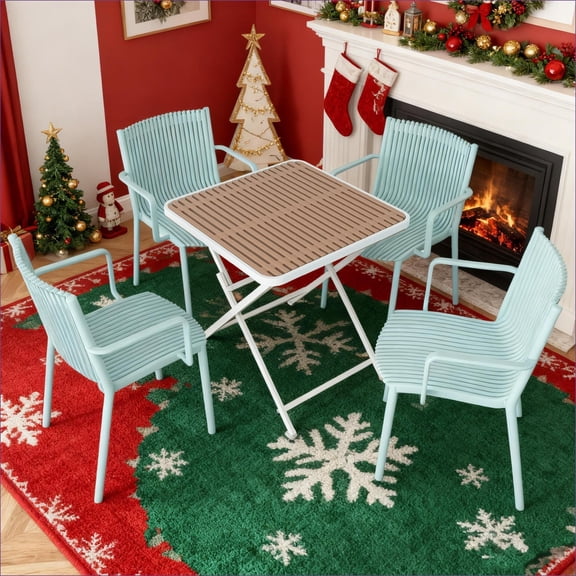 Outdoor Chairs | 4-Pack Modern Stackable Chairs for Patio Balcony Indoor Outdoor | Light Blue | Slat Back