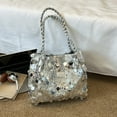 thumbnail image 6 of Sequin Handbag for Women, Large Capacity Pleated Shoulder Bag, Underarm Clutch or Crossbody Bag, Glitter Party Purse Evening Bag, 12x10x4.33in, Silver, 6 of 6