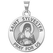 PICTURESONGOLD.COM Saint Sylvester Religious Medal - 2/3 Inch Size of Dime, Sterling Silver