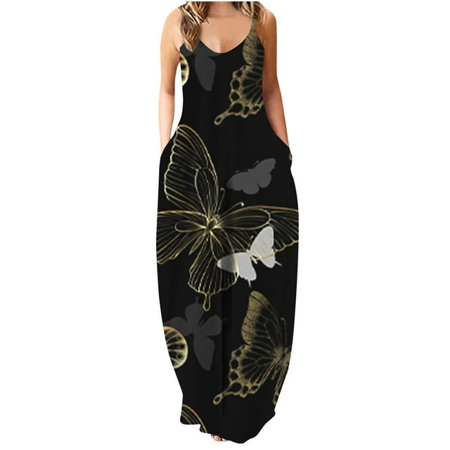 Femmes Été Robe Décontractée Sans Manches Grande Taille Boho Longue Robe Maxi avec Poches Robe de Plage