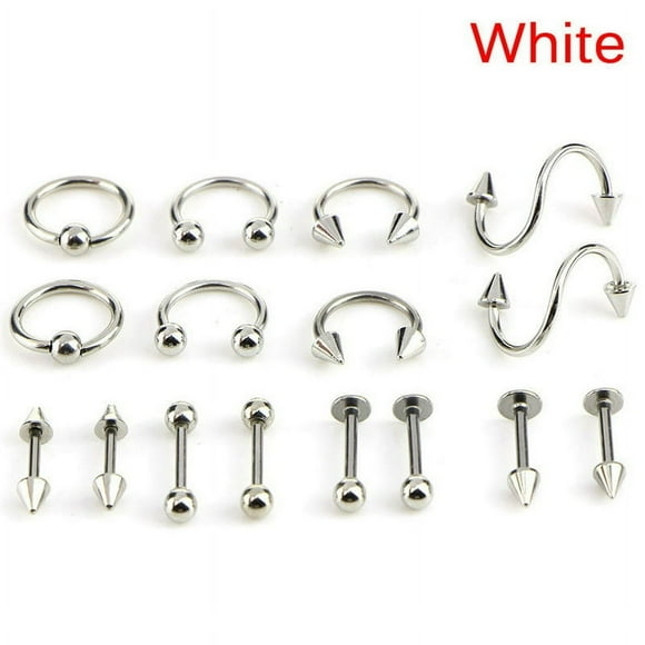 16PCS/Set Stainless Steel Spiral Belly Tongue Bar Ring Eyebrow Piercing Jewelry