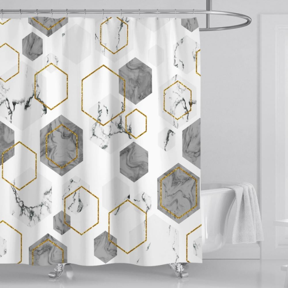 Heavy Duty White and Grey Fabric Shower C Uphome Marble Bathroom Shower Curtain 