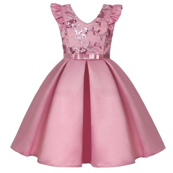 hoksml Summer Dresses, Girls Dresses, Children's Sequin Dress Skirt Flying Sleeve Girl Dress Festival Party Princess Dress Clearance