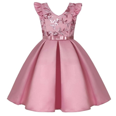 

Baby Girls Flying Sleeves Sequins Bowknot Princess Tulle Tutu Evening Prom Gown Easter Christmas Day Wedding Dress