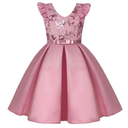 

Penkiiy Children s Sequin Dress Skirt Flying Sleeve Girl Dress Festival Party Princess Dress Sunny Fashion Girls Dress Party Sundress 4-5 Years Pink On Sale