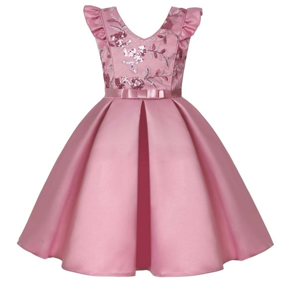 Yievot Toddler Girls Sparkly Floral Princess Dress with Bow Bridesmaid Pageant Gown Birthday Party Girls Dress Outfit 2-10 Years 2025 Baby Girl Dress Clothes