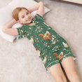 thumbnail image 6 of Silky Satin Kids' Pajama Set Breathable & Smooth Unisex Button-Down Pajamas Chickens and Flowers Pattern, 6 of 8