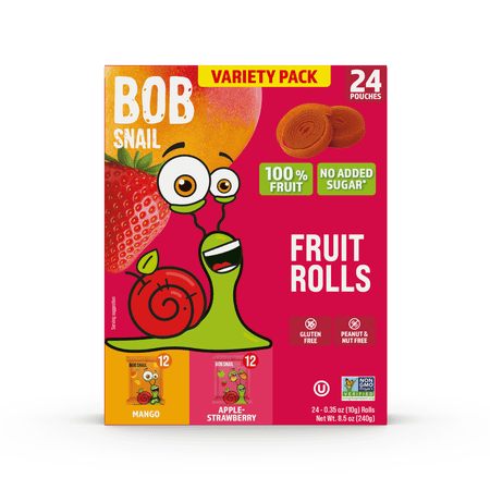 Bob Snail Fruit Rolls Gluten-Free Variety pack Strawberry-Mango, 8.50 oz, 24 pouches