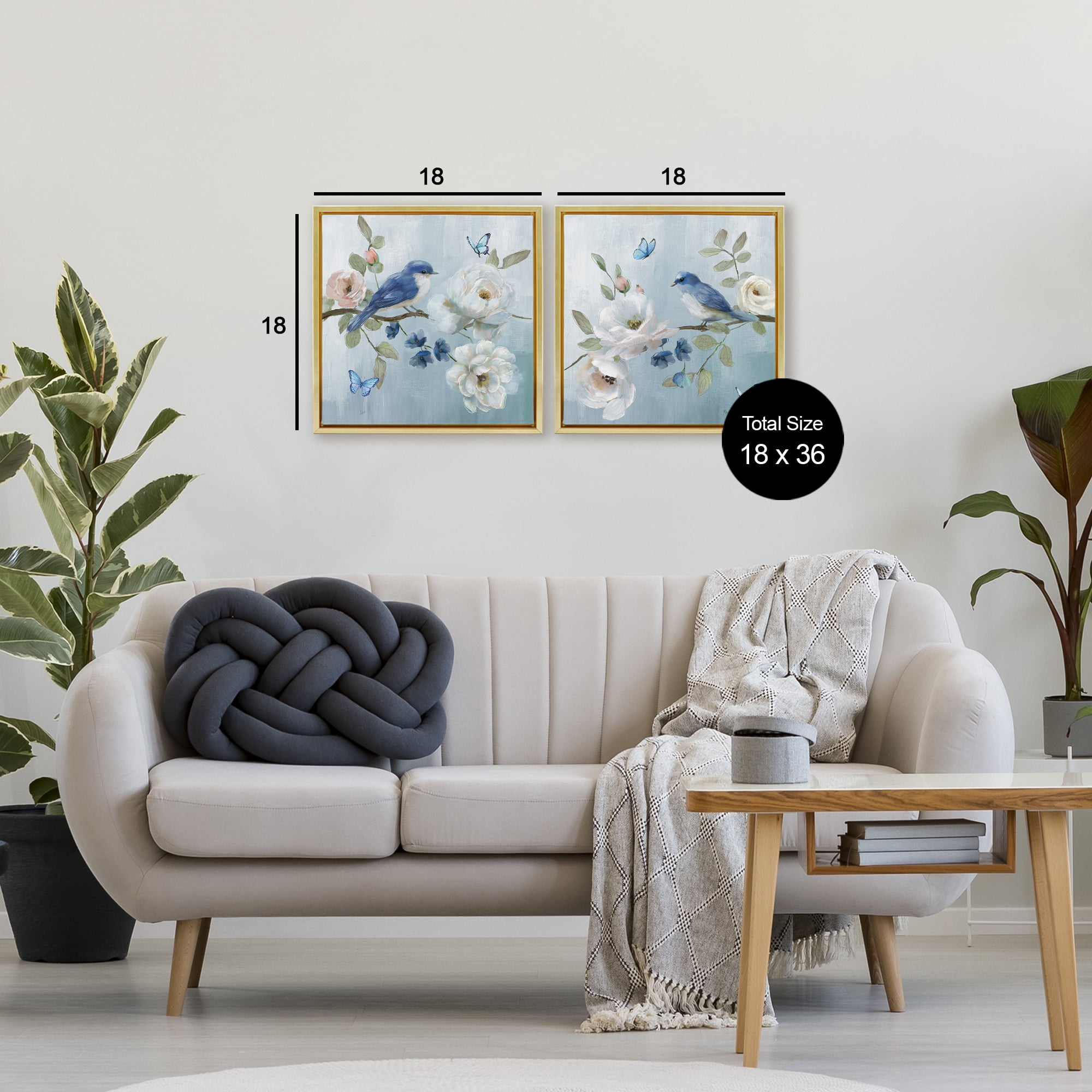 Stupell Industries Nature's Tranquility Florals 2 Piece Gold Framed Floater Canvas Set, design by Nan