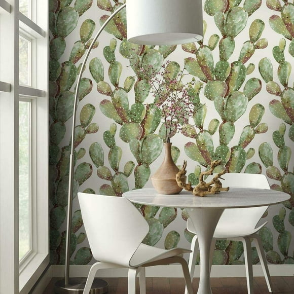 RMK11352WP Prickly Pear Cactus Peel and Stick Wallpaper, Green