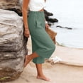 thumbnail image 6 of Amkhujs Capris for Women with Pockets Elastic High Waist Straight Leg Summer Pants Breathable Soft Linen Pants for Beach Wear, 6 of 6