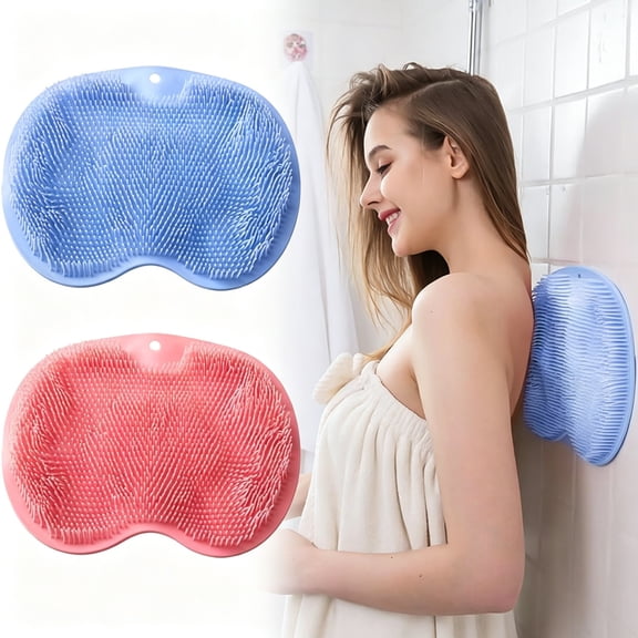 ACDANC 2 Pack Shower Back & Foot Scrubber, Wall Mounted Back Scrubber Silicone Bath Massage Cushion Brush with Suction Cups, Bathroom Wash Foot Mat Exfoliating Dead Skin Foot Brush (Pink Blue)