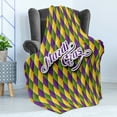 thumbnail image 4 of Mardi Gras Soft Flannel Fleece Blanket, Hand Writing Calligraphy Design on Diamond Line Pattern Iconic Colors, Cozy Plush for Indoor and Outdoor Use, 50" x 70", Purple Green Yellow, by Ambesonne, 4 of 5