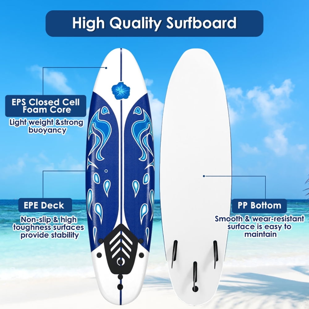 Resenkos Surfboard,Stand Up Paddle Board, 6 Feet Surfboard with 3 Detachable Fins-White
