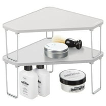 mDesign Plastic/Steel Corner Stackable Rack, Bathroom, 2 Pack, Stone Gray