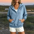 thumbnail image 6 of Qgtaibl Womens Oversized Sweatshirts Button V Neck Raglan Long Sleeve Casual Hoodies Drawstring Kangaroo Pocket Pullover Tops Sky Blue S, 6 of 7